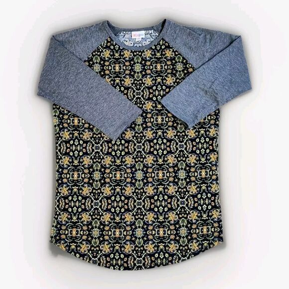 LuLaRoe Randy Raglan Size Medium Orange Green w Grey Sleeves Fast Shipping - Picture 1 of 12